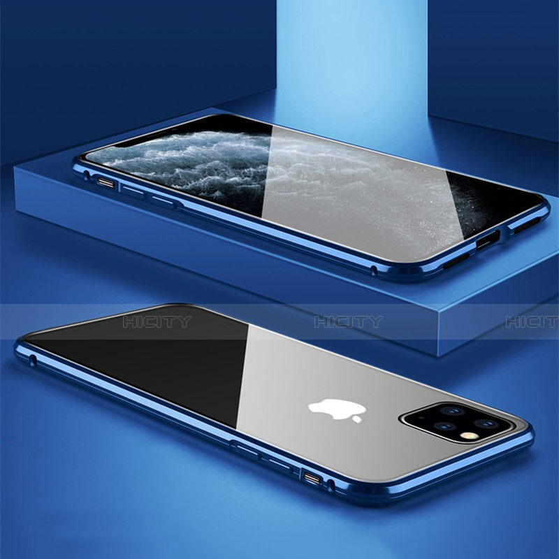 Apple iPhone 11 Pro用ケース 高級感 手触り良い アルミメタル 製の金属製 360度 フルカバーバンパー 鏡面 カバー T11 アップル ネイビー