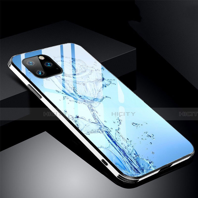 Apple iPhone 11 Pro用ハイブリットバンパーケース プラスチック 鏡面 花 カバー M01 アップル ブルー