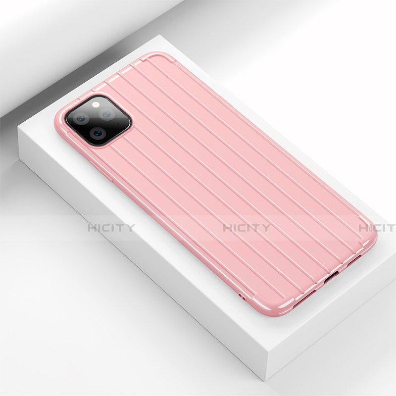 Apple iPhone 11 Pro用シリコンケース ソフトタッチラバー ライン カバー C01 アップル ピンク