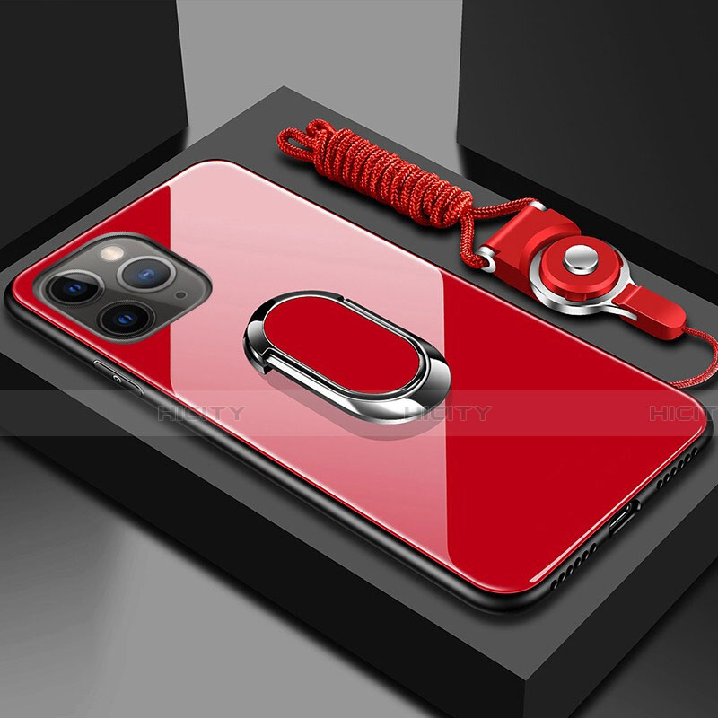 Apple iPhone 11 Pro用ハイブリットバンパーケース プラスチック 鏡面 カバー アンド指輪 マグネット式 T01 アップル レッド
