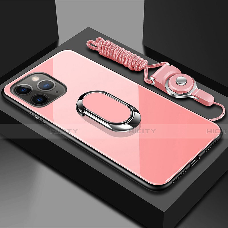Apple iPhone 11 Pro用ハイブリットバンパーケース プラスチック 鏡面 カバー アンド指輪 マグネット式 T01 アップル ピンク
