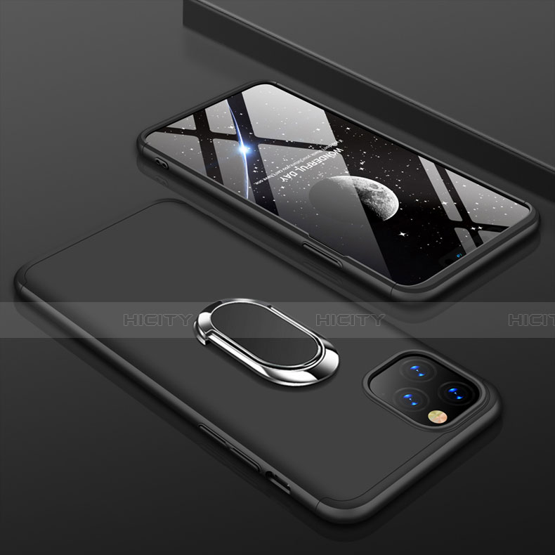 Apple iPhone 11 Pro用ハードケース プラスチック 質感もマット 前面と背面 360度 フルカバー アンド指輪 R01 アップル ブラック