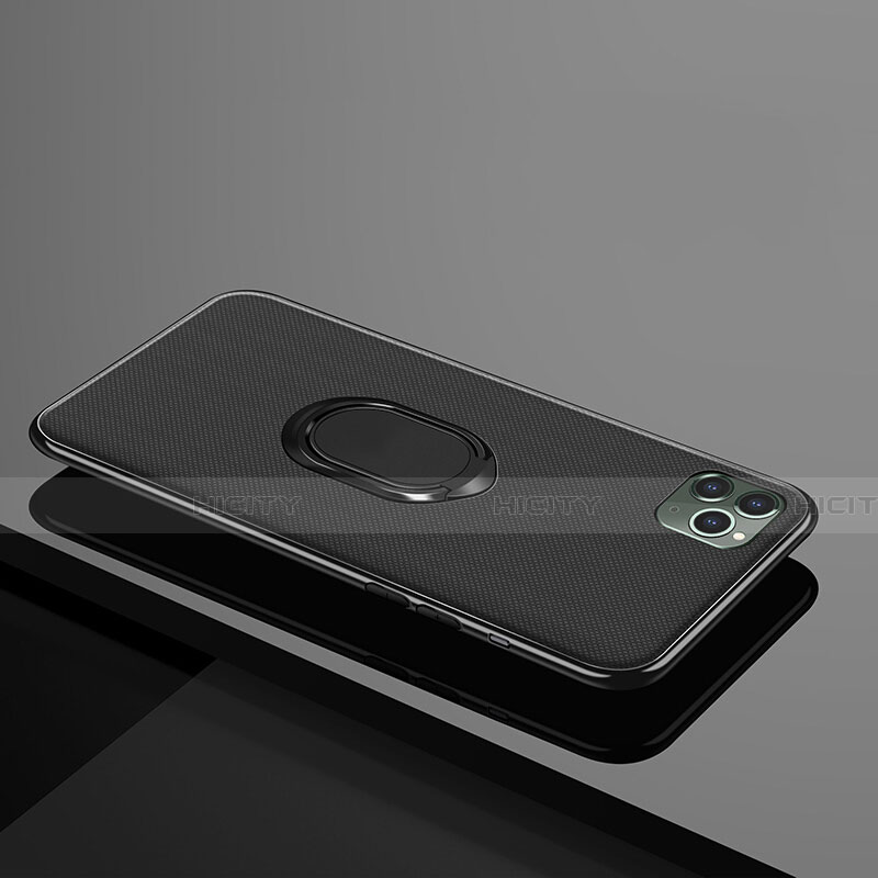 Apple iPhone 11 Pro用極薄ソフトケース シリコンケース 耐衝撃 全面保護 アンド指輪 マグネット式 バンパー T04 アップル ブラック