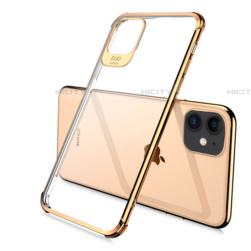 Apple iPhone 11 Pro用極薄ソフトケース シリコンケース 耐衝撃 全面保護 クリア透明 S06 アップル ゴールド