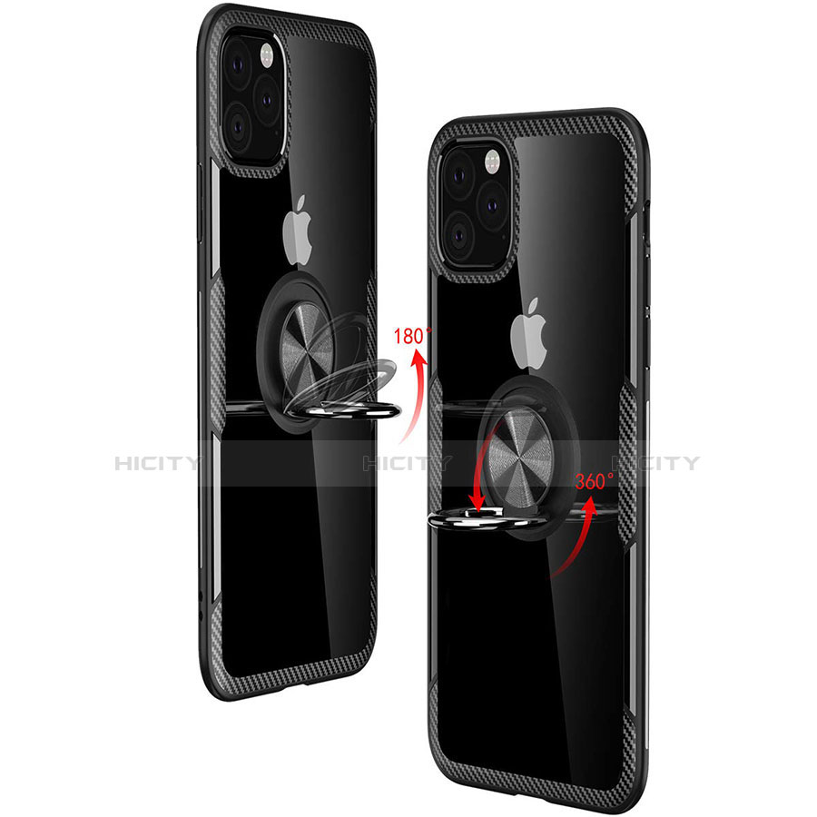 Apple iPhone 11 Pro用360度 フルカバーハイブリットバンパーケース クリア透明 プラスチック 鏡面 アンド指輪 マグネット式 M02 アップル 