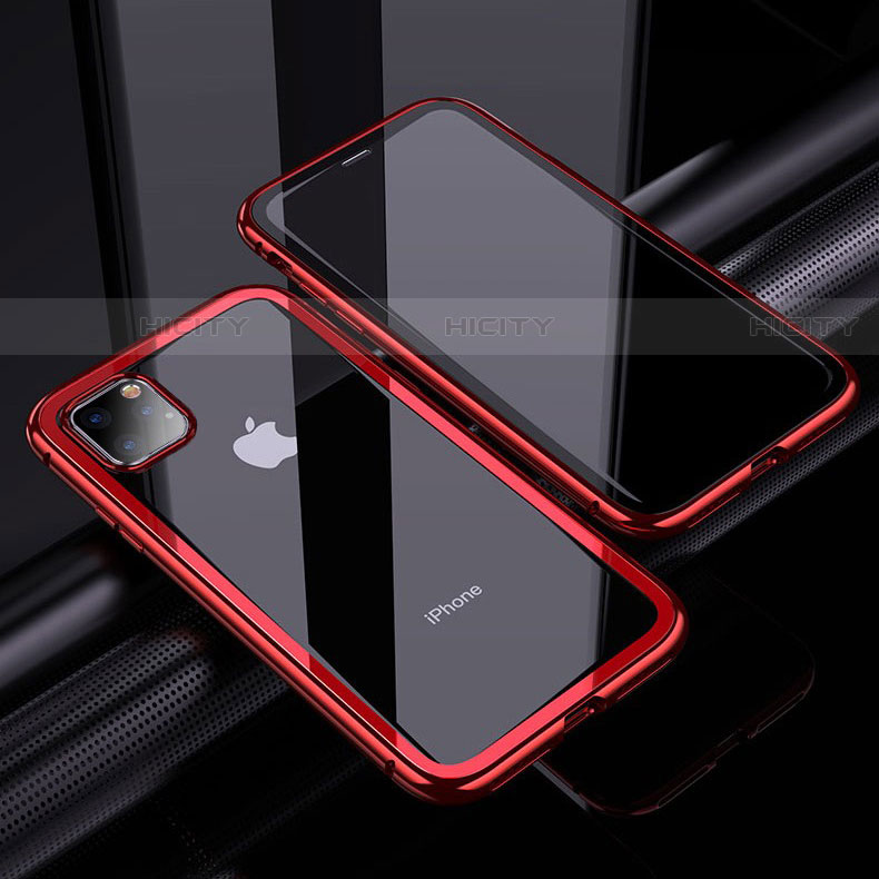 Apple iPhone 11 Pro Max用ケース 高級感 手触り良い アルミメタル 製の金属製 360度 フルカバーバンパー 鏡面 カバー M02 アップル レッド