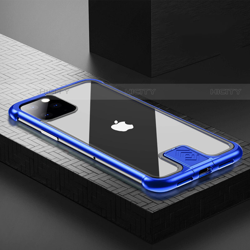 Apple iPhone 11 Pro Max用ケース 高級感 手触り良い アルミメタル 製の金属製 360度 フルカバーバンパー 鏡面 カバー アップル ネイビー