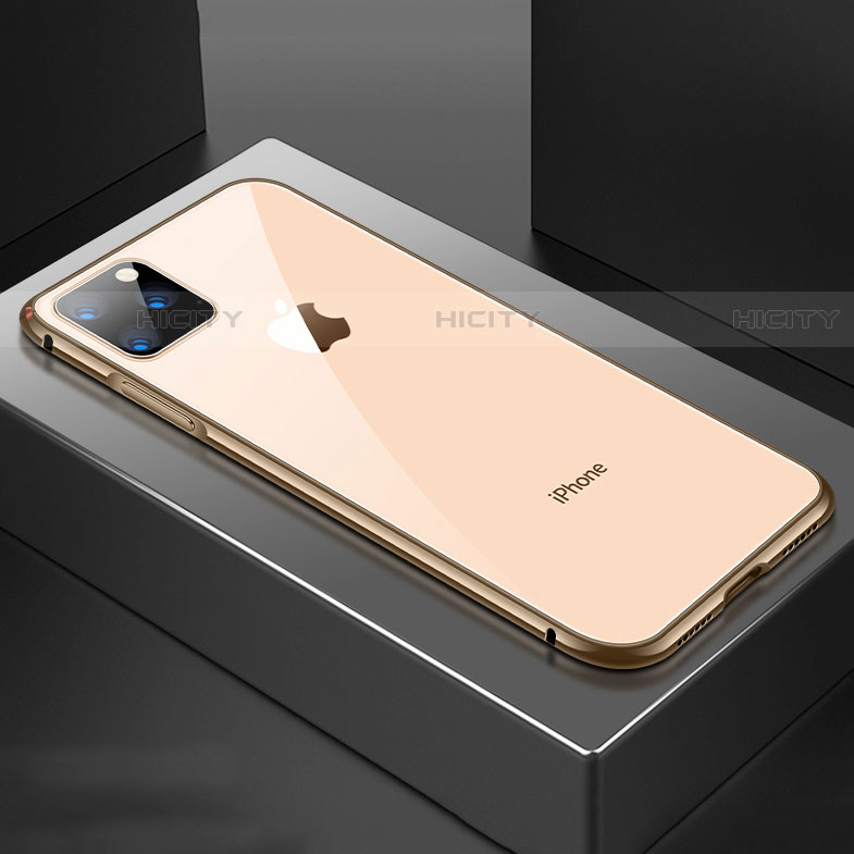 Apple iPhone 11 Pro Max用ケース 高級感 手触り良い アルミメタル 製の金属製 360度 フルカバーバンパー 鏡面 カバー M04 アップル ゴールド