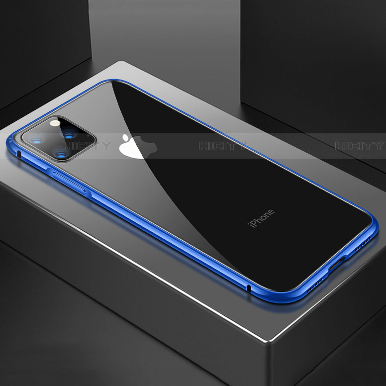 Apple iPhone 11 Pro Max用ケース 高級感 手触り良い アルミメタル 製の金属製 360度 フルカバーバンパー 鏡面 カバー M04 アップル ネイビー