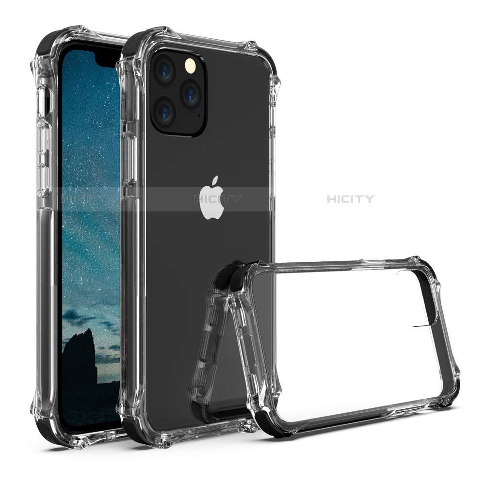 Apple iPhone 11 Pro Max用ハイブリットバンパーケース クリア透明 プラスチック 鏡面 カバー M04 アップル ブラック