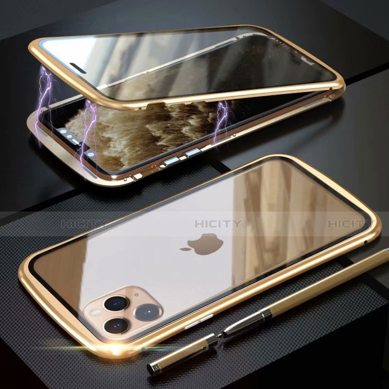 Apple iPhone 11 Pro Max用ケース 高級感 手触り良い アルミメタル 製の金属製 360度 フルカバーバンパー 鏡面 カバー M11 アップル ゴールド