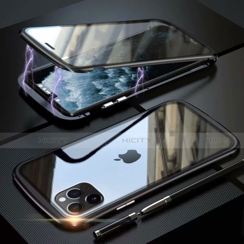 Apple iPhone 11 Pro Max用ケース 高級感 手触り良い アルミメタル 製の金属製 360度 フルカバーバンパー 鏡面 カバー M11 アップル ブラック