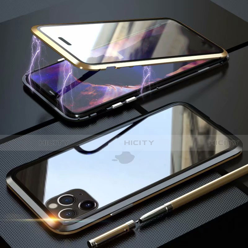 Apple iPhone 11 Pro Max用ケース 高級感 手触り良い アルミメタル 製の金属製 360度 フルカバーバンパー 鏡面 カバー M12 アップル ゴールド・ブラック