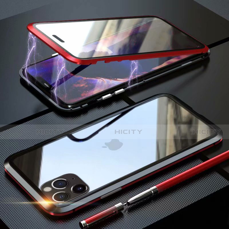 Apple iPhone 11 Pro Max用ケース 高級感 手触り良い アルミメタル 製の金属製 360度 フルカバーバンパー 鏡面 カバー M12 アップル レッド