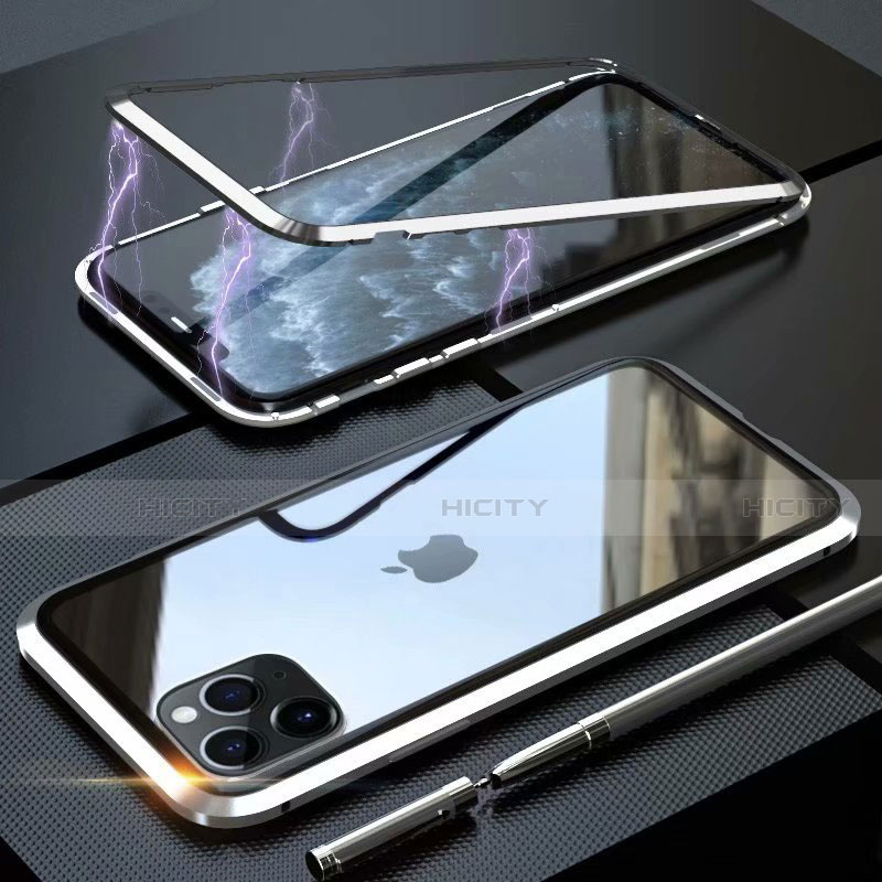 Apple iPhone 11 Pro Max用ケース 高級感 手触り良い アルミメタル 製の金属製 360度 フルカバーバンパー 鏡面 カバー M14 アップル シルバー