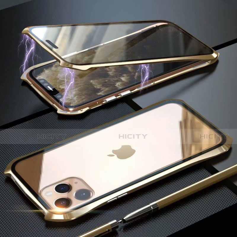 Apple iPhone 11 Pro Max用ケース 高級感 手触り良い アルミメタル 製の金属製 360度 フルカバーバンパー 鏡面 カバー M10 アップル ゴールド