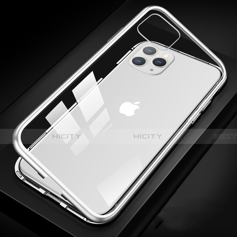 Apple iPhone 11 Pro Max用ケース 高級感 手触り良い アルミメタル 製の金属製 360度 フルカバーバンパー 鏡面 カバー T09 アップル ホワイト