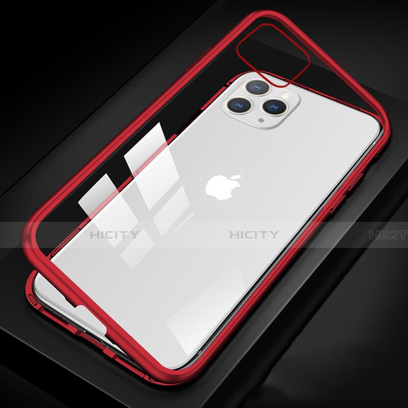 Apple iPhone 11 Pro Max用ケース 高級感 手触り良い アルミメタル 製の金属製 360度 フルカバーバンパー 鏡面 カバー T09 アップル レッド