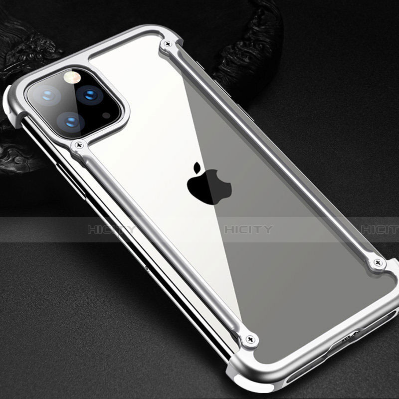 Apple iPhone 11 Pro Max用ケース 高級感 手触り良い アルミメタル 製の金属製 バンパー カバー T02 アップル シルバー