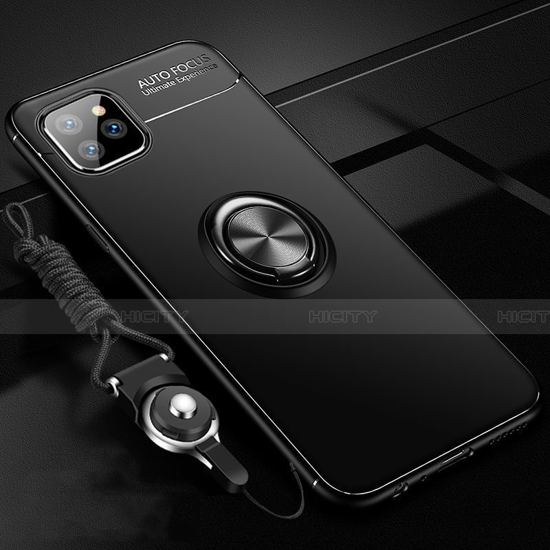 Apple iPhone 11 Pro Max用極薄ソフトケース シリコンケース 耐衝撃 全面保護 アンド指輪 マグネット式 バンパー T01 アップル ブラック