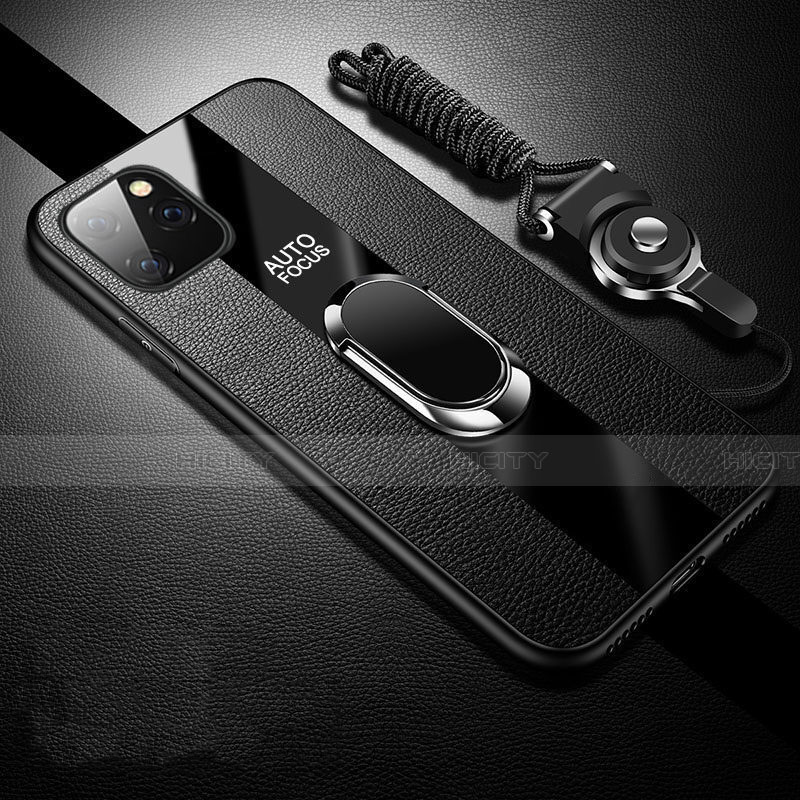 Apple iPhone 11 Pro Max用シリコンケース ソフトタッチラバー レザー柄 カバー H02 アップル ブラック
