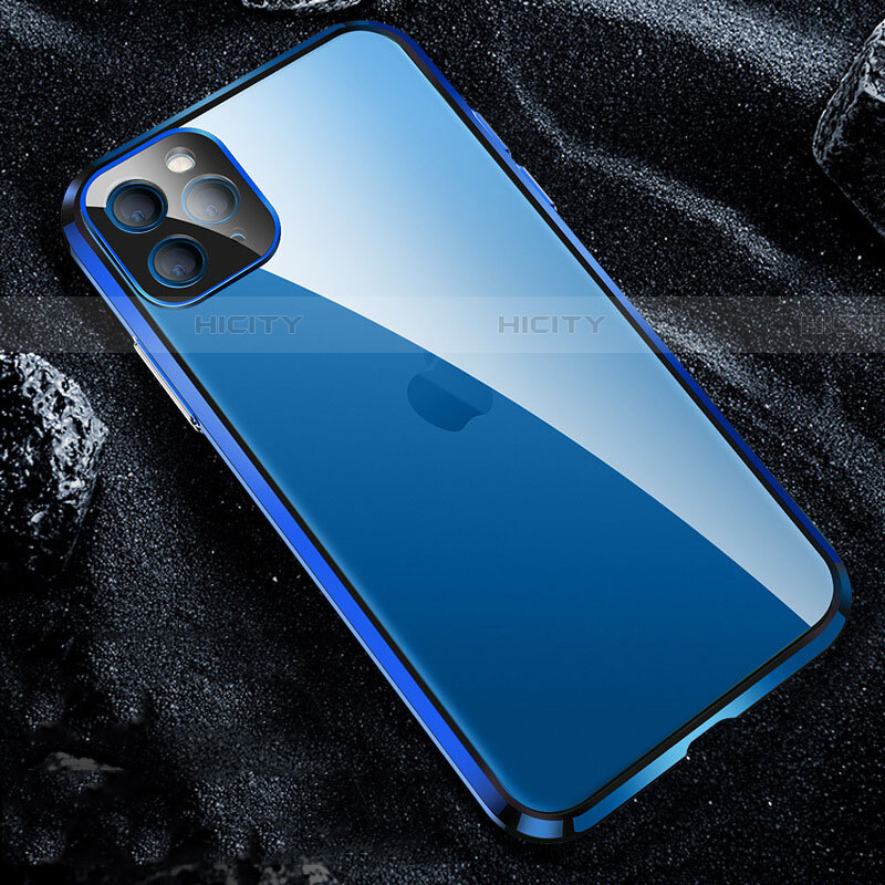 Apple iPhone 11 Pro Max用ケース 高級感 手触り良い アルミメタル 製の金属製 360度 フルカバーバンパー 鏡面 カバー T12 アップル ネイビー