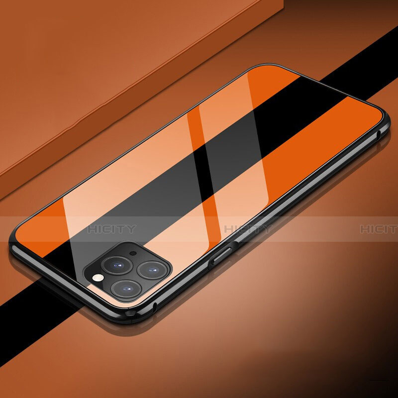 Apple iPhone 11 Pro Max用ケース 高級感 手触り良い アルミメタル 製の金属製 360度 フルカバーバンパー 鏡面 カバー T08 アップル オレンジ