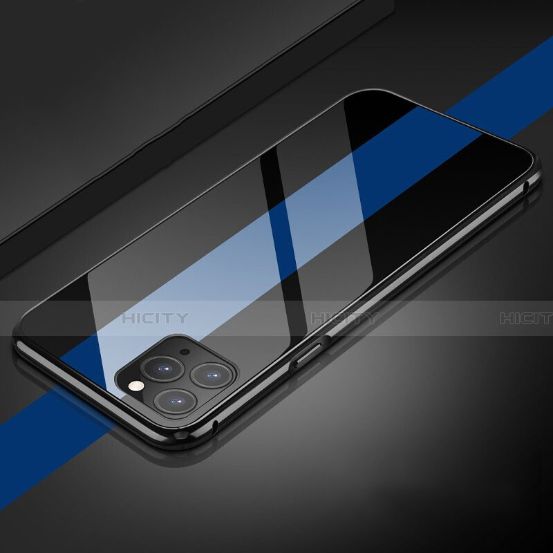 Apple iPhone 11 Pro Max用ケース 高級感 手触り良い アルミメタル 製の金属製 360度 フルカバーバンパー 鏡面 カバー T08 アップル ネイビー
