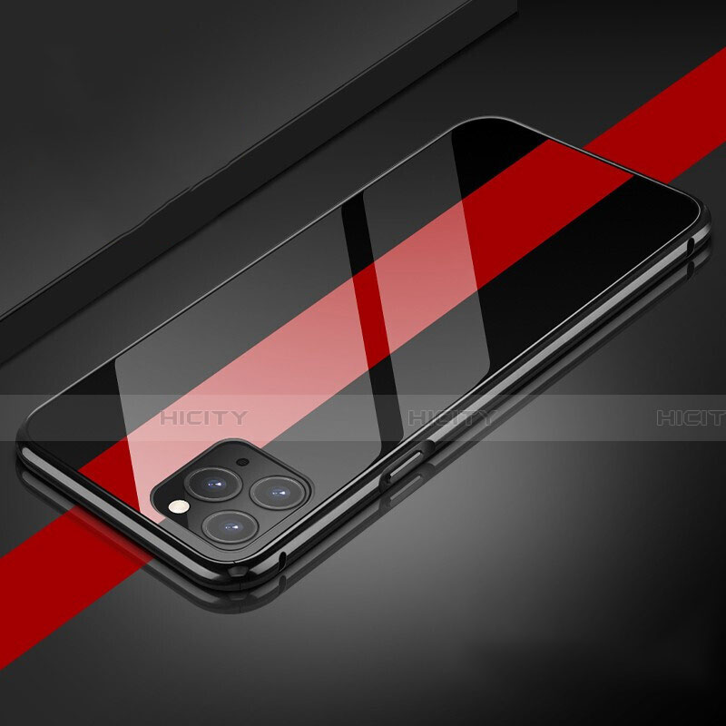 Apple iPhone 11 Pro Max用ケース 高級感 手触り良い アルミメタル 製の金属製 360度 フルカバーバンパー 鏡面 カバー T08 アップル ブラック