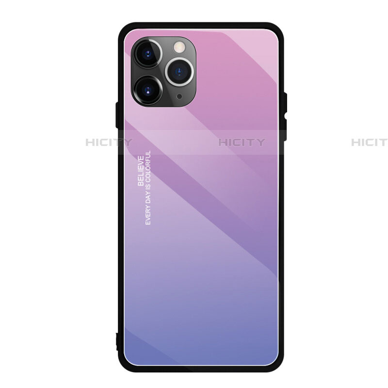 Apple iPhone 11 Pro Max用ハイブリットバンパーケース プラスチック 鏡面 虹 グラデーション 勾配色 カバー H01 アップル ピンク