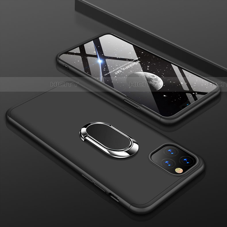 Apple iPhone 11 Pro Max用ハードケース プラスチック 質感もマット 前面と背面 360度 フルカバー アンド指輪 R01 アップル ブラック