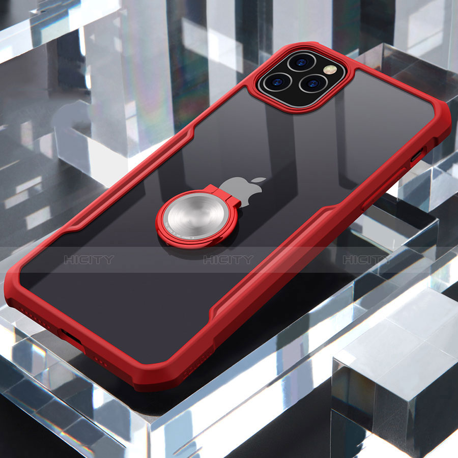 Apple iPhone 11 Pro Max用360度 フルカバーハイブリットバンパーケース クリア透明 プラスチック 鏡面 アンド指輪 マグネット式 アップル 