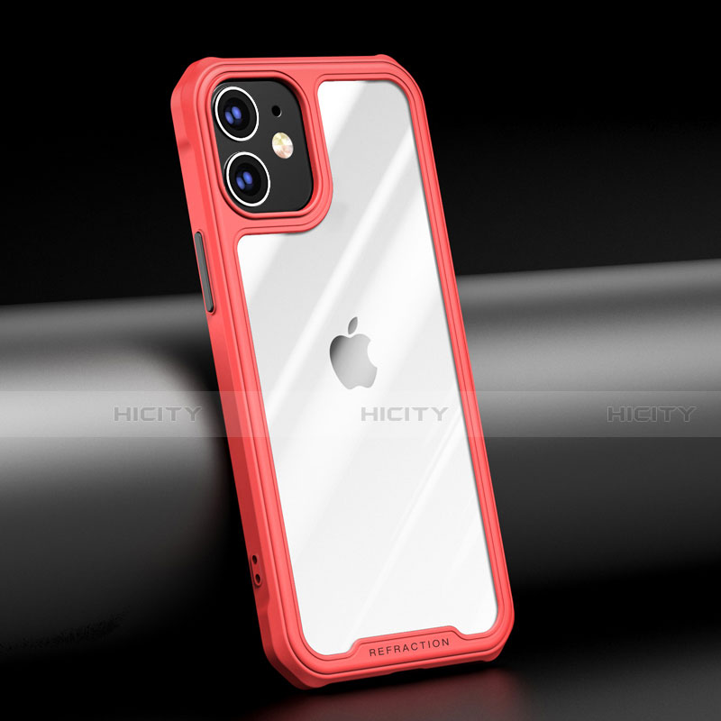 Apple iPhone 12用ハイブリットバンパーケース クリア透明 プラスチック 鏡面 カバー M04 アップル レッド