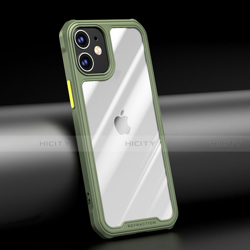 Apple iPhone 12用ハイブリットバンパーケース クリア透明 プラスチック 鏡面 カバー M04 アップル グリーン