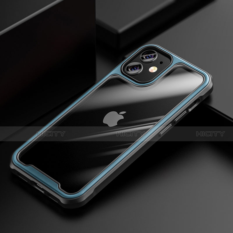 Apple iPhone 12用ハイブリットバンパーケース クリア透明 プラスチック 鏡面 カバー M03 アップル ネイビー