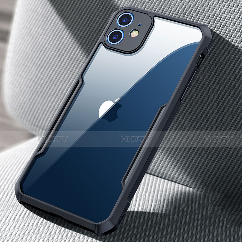 Apple iPhone 12用ハイブリットバンパーケース クリア透明 プラスチック 鏡面 カバー H03 アップル ブラック