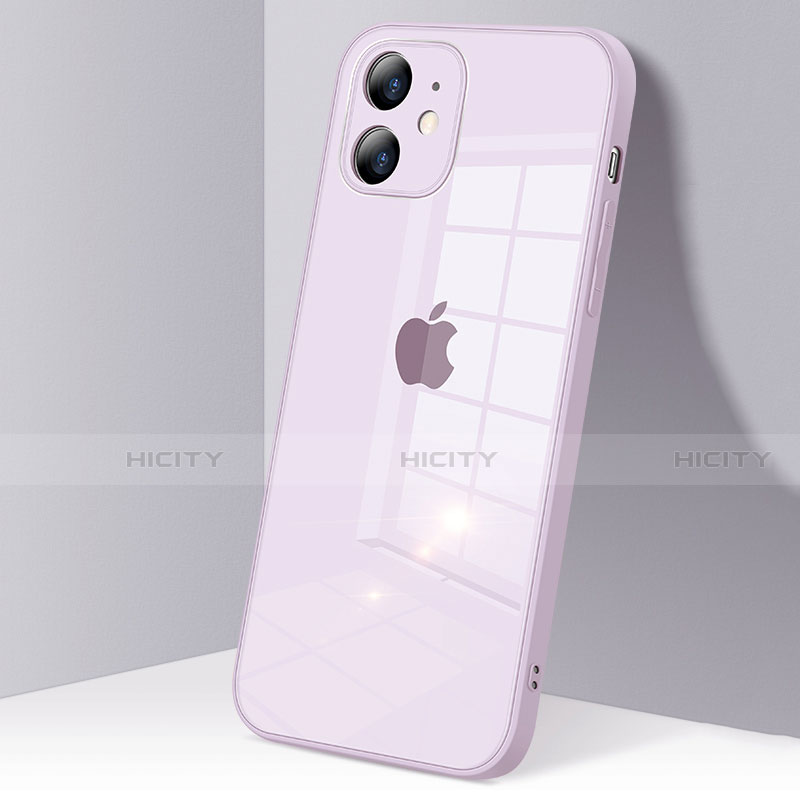 Apple iPhone 12用ハイブリットバンパーケース クリア透明 プラスチック 鏡面 カバー H06 アップル ラベンダー