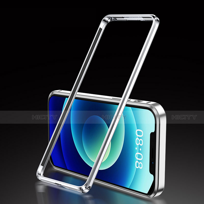 Apple iPhone 12用ケース 高級感 手触り良い アルミメタル 製の金属製 バンパー カバー T01 アップル シルバー