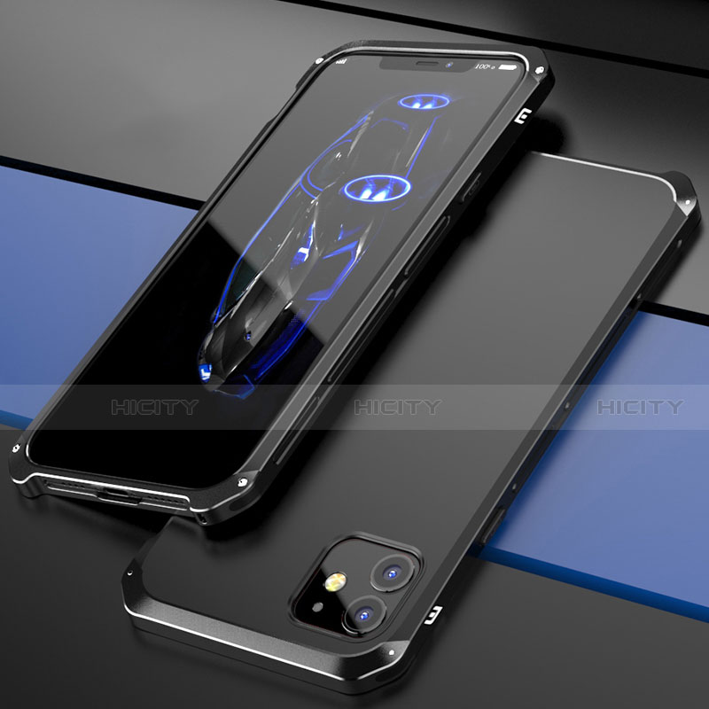Apple iPhone 12用ケース 高級感 手触り良い アルミメタル 製の金属製 カバー T02 アップル ブラック