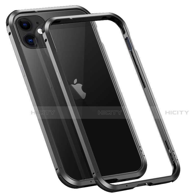 Apple iPhone 12用ケース 高級感 手触り良い アルミメタル 製の金属製 バンパー カバー T02 アップル ブラック