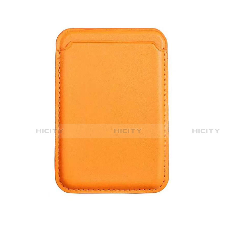 Apple iPhone 12用高級感 レザーウォレット - ブラック Mag-Safe 磁気 Magnetic アップル オレンジ