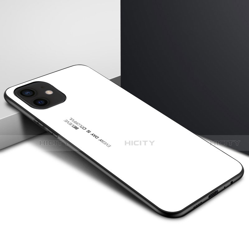 Apple iPhone 12用ハイブリットバンパーケース クリア透明 プラスチック 鏡面 カバー N01 アップル ホワイト