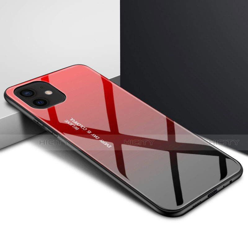 Apple iPhone 12用ハイブリットバンパーケース クリア透明 プラスチック 鏡面 カバー N01 アップル レッド