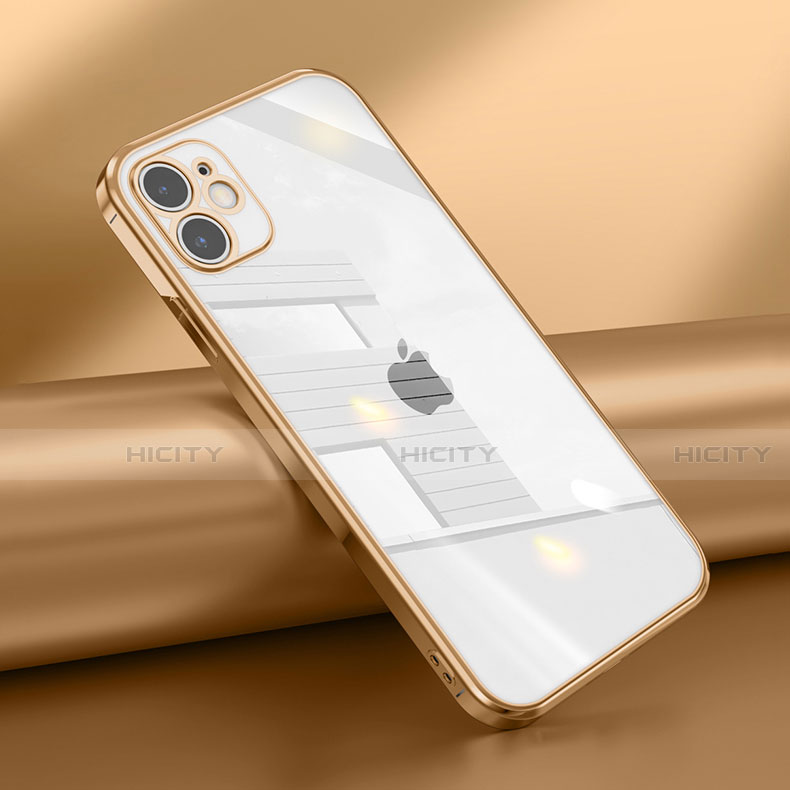 Apple iPhone 12用極薄ソフトケース シリコンケース 耐衝撃 全面保護 クリア透明 N02 アップル ゴールド