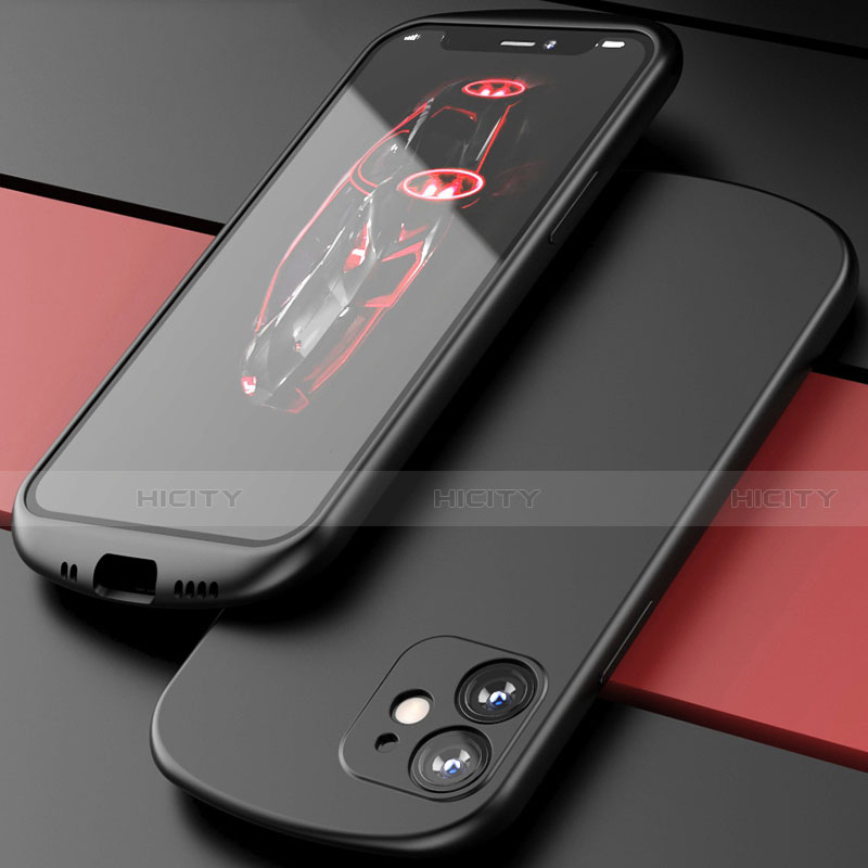 Apple iPhone 12用360度 フルカバー極薄ソフトケース シリコンケース 耐衝撃 全面保護 バンパー N01 アップル ブラック