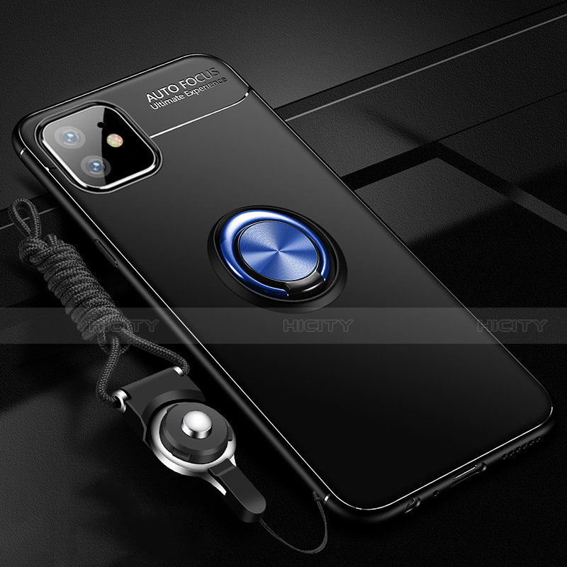 Apple iPhone 12用極薄ソフトケース シリコンケース 耐衝撃 全面保護 アンド指輪 マグネット式 バンパー N03 アップル ネイビー・ブラック