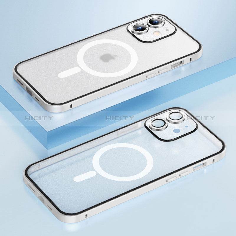 Apple iPhone 12用ケース 高級感 手触り良い メタル兼プラスチック バンパー Mag-Safe 磁気 Magnetic QC1 アップル シルバー