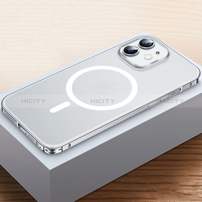 Apple iPhone 12用ケース 高級感 手触り良い メタル兼プラスチック バンパー Mag-Safe 磁気 Magnetic QC2 アップル シルバー