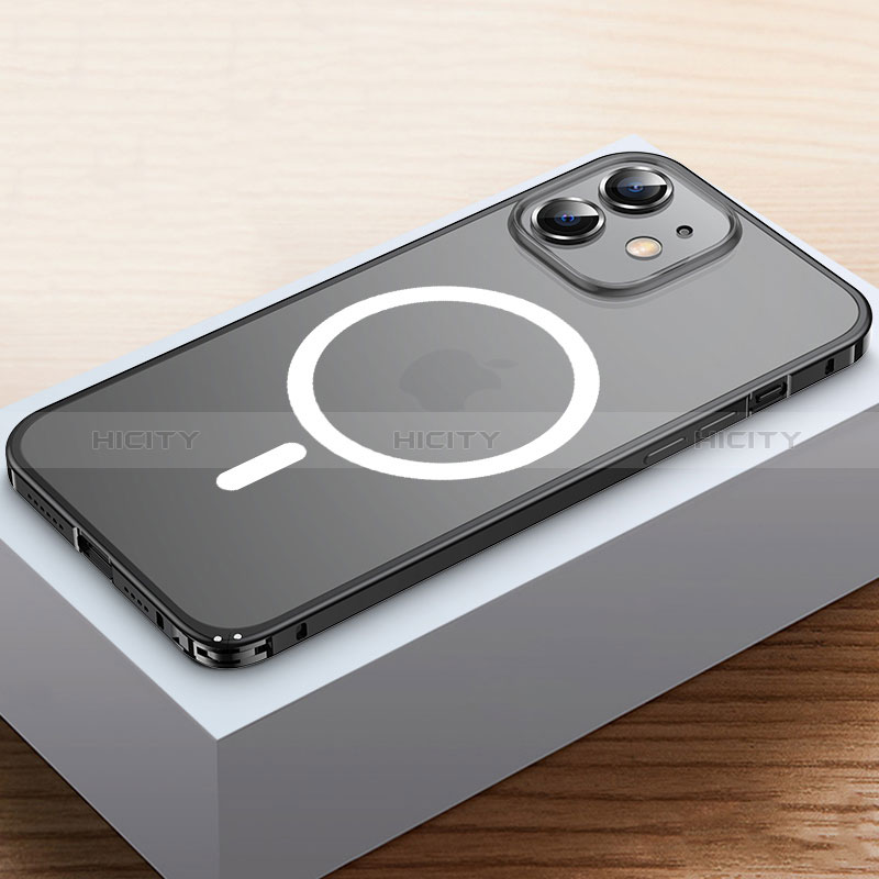 Apple iPhone 12用ケース 高級感 手触り良い メタル兼プラスチック バンパー Mag-Safe 磁気 Magnetic QC2 アップル ブラック