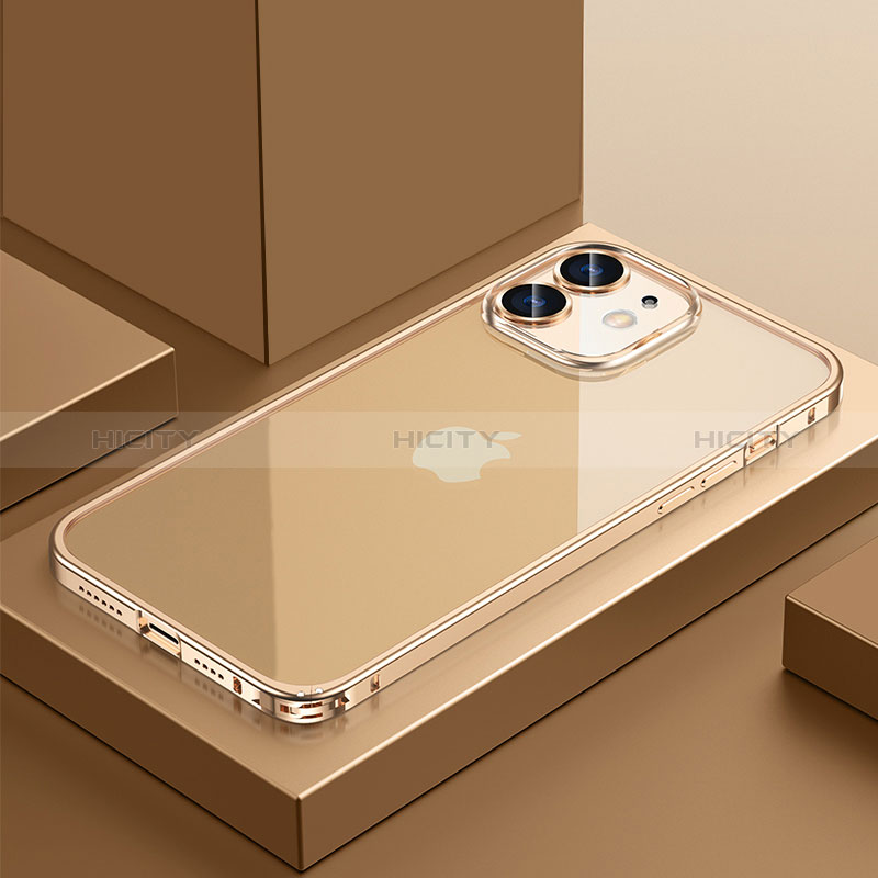Apple iPhone 12用ケース 高級感 手触り良い メタル兼プラスチック バンパー QC4 アップル ゴールド
